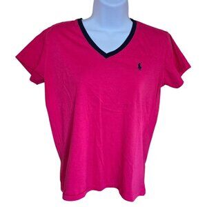 Ralph Lauren Sport Womens Hot Pink V-Neck T-Shirt Size M